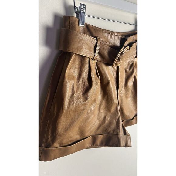 Frame Lambs Leather Pleated Front Belted Paperbag Shorts In Camel Size 28 - Picture 8 of 14